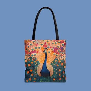 Peacock Art Tote Bag: Vibrant Colorful Shoulder Bag