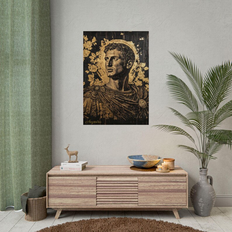 Augustus Caesar Portrait Poster: Black and Gold Ancient Rome Art image 4