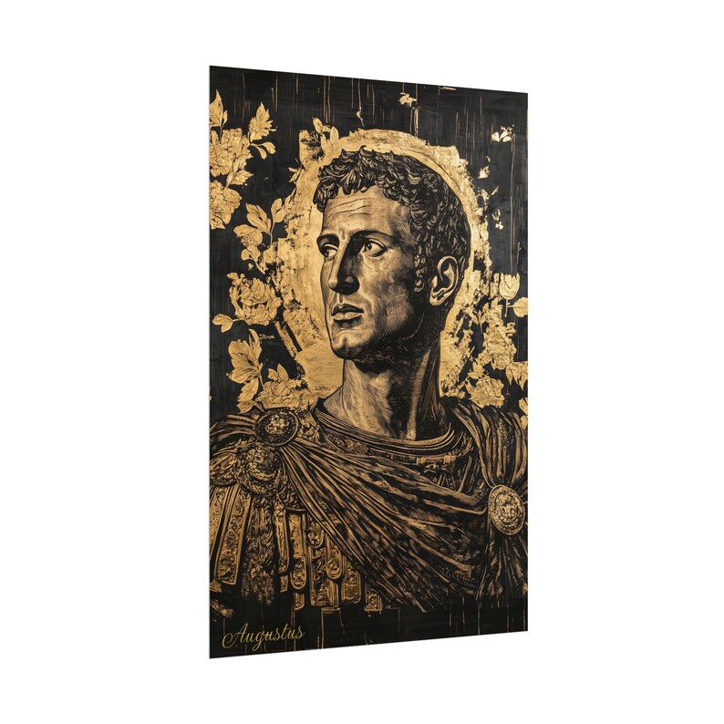 Augustus Caesar Portrait Poster: Black and Gold Ancient Rome Art image 8