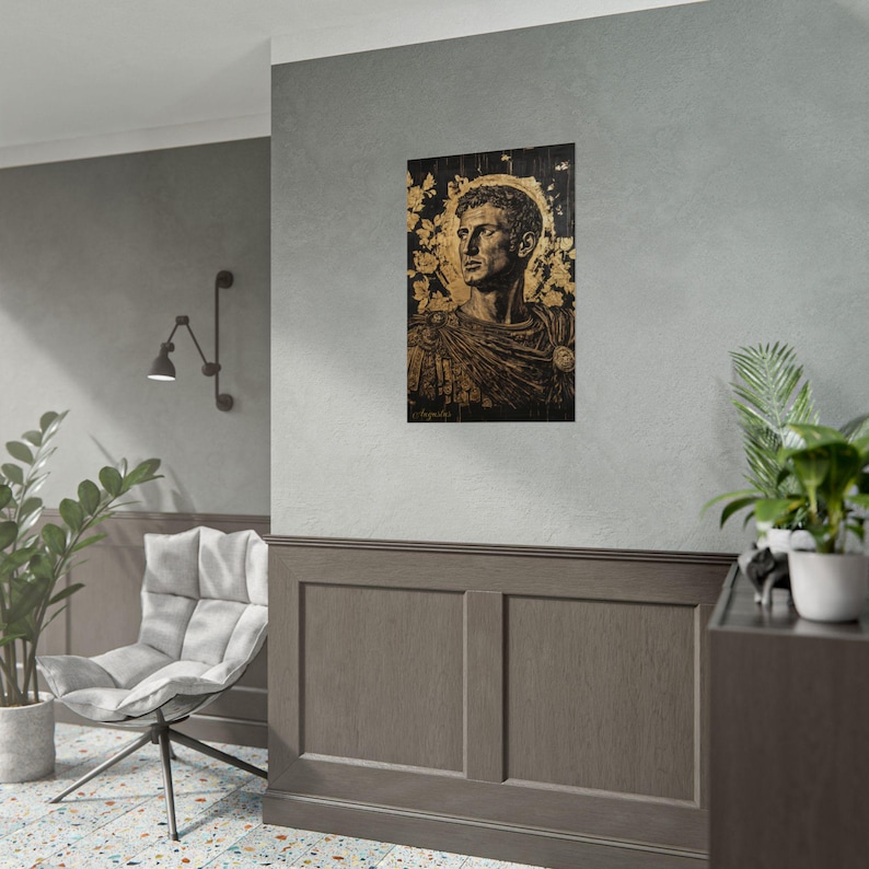 Augustus Caesar Portrait Poster: Black and Gold Ancient Rome Art image 10