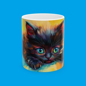 Colorful Kitten Ceramic Mug: Unique Cat Lover Coffee Cup