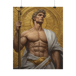 Poster, Apollo Greek and Roman God of the Sun, Olympian God Poster inspired by Michelangelo, Wall Art Print, Home Decor, Mythology Gift