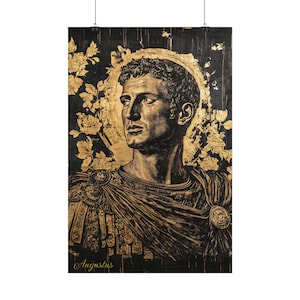 Augustus Caesar Portrait Poster: Black and Gold Ancient Rome Art image 7