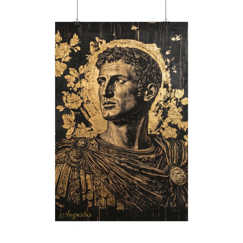 Augustus Caesar Portrait Poster: Black and Gold Ancient Rome Art image 7
