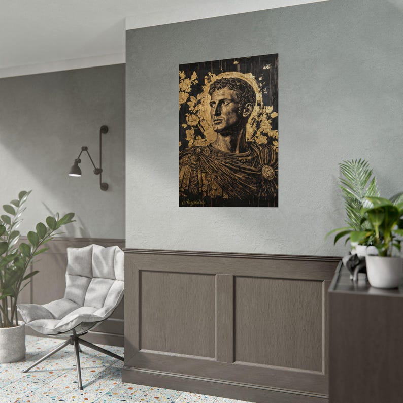 Augustus Caesar Portrait Poster: Black and Gold Ancient Rome Art image 5