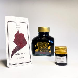Hells Bells Diamine Sheen Ink - Sarcelle/bleu + rouge brillant, échantillon d'encre et encrier - Exclusivité marché allemand