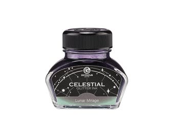 Lunar Mirage - Glitterinkt voor vulpennen van Octopus Fluids - Grijze inkt met een groenige glans - in een inktpot of als inktmonster