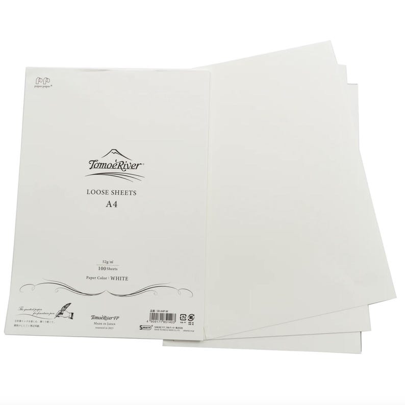 May include: A pack of 100 loose sheets of A4 white paper from Tomoe River. The paper is made in Japan and is known for its smooth surface and excellent ink absorption.