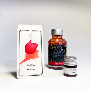 Red Sky Shimmering Ink van Diamine - als inktmonster van 4 ml en inktflesje van 50 ml - Rode inkt voor vulpennen met glans