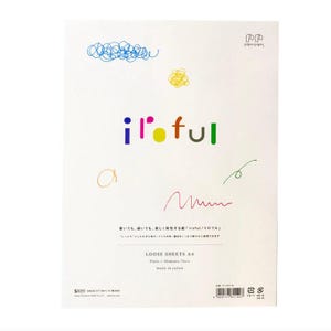 May include: White loose sheets A4 paper with the word "iroful" in colorful letters. The paper has colorful scribbles and the text "LOOSE SHEETS A4" and "MADE IN JAPAN".