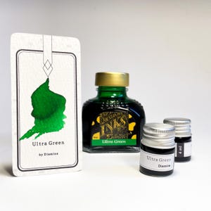 Ultra Green by Diamine standaard inkt - als inktmonster en inktpotje - Groene inkt voor vulpennen