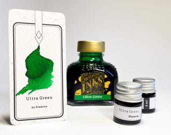 Ultra Green by Diamine standaard inkt - als inktmonster en inktpotje - Groene inkt voor vulpennen