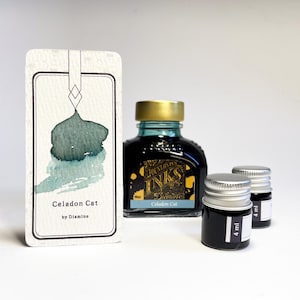 Celadon Cat Ink van Diamine - 80 ml inktfles & 4 ml monster voor kalligrafie, vulpen, kunst, schrijven