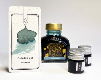 Celadon Cat Ink van Diamine - 80 ml inktfles & 4 ml monster voor kalligrafie, vulpen, kunst, schrijven