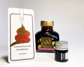 Communication Breakdown Sheen Ink van Diamine - als inktmonster en inktpotje - bruine inkt voor vulpennen