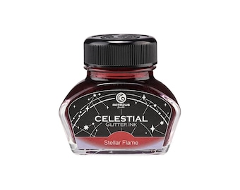 Stellar Flame - Glitterinkt voor vulpennen van Octopus Fluids - Rood met een violette glans - in een inktpot of als inktmonster