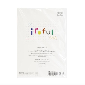 May include: A package of A5 loose sheets with a 5mm dot grid, containing 100 sheets. The packaging features the word "iroful" in colorful letters and Japanese text. The paper is designed for writing and drawing.