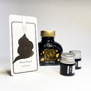 Inchiostro Onyx Black Standard di Diamine - Flacone d'inchiostro da 80 ml e campione di inchiostro da 4 ml - Inchiostro per penna stilografica nero