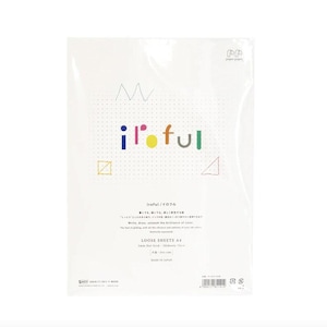 May include: A package of A4 loose sheets with the word "iroful" in colorful letters. The sheets are white with a dotted grid pattern and decorative geometric shapes. The packaging is clear plastic.