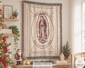 Personalized Our Lady of Guadalupe Woven Blanket | Catholic Abuela Gift | Vintage Keepsake Throw