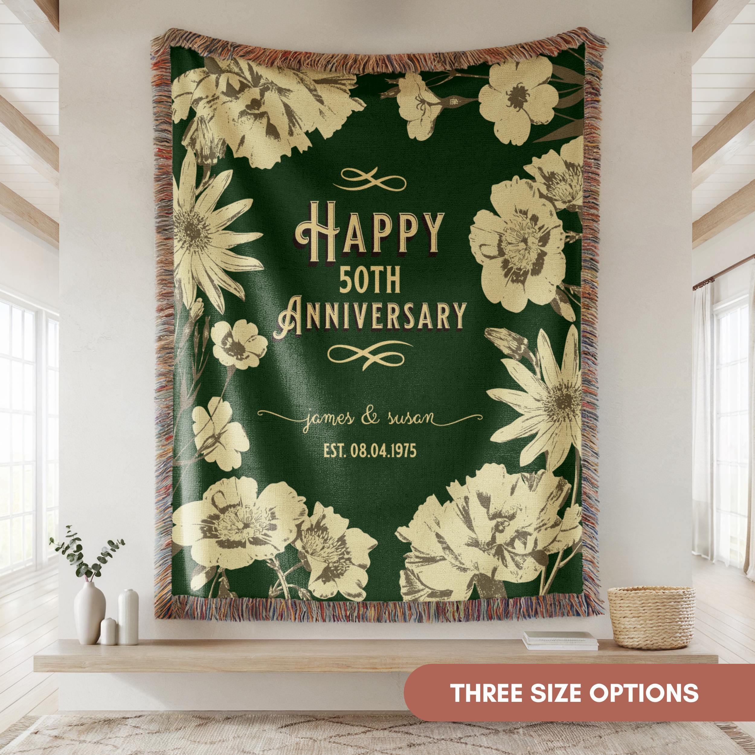 50th Anniversary Gift for Parents, Golden Wedding Anniversary Gift, Grandparents Anniversary Gifts, Fifty Anniversary, Custom Blanket K06006