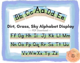 Alphabet imprimable de la terre, de l'herbe et du ciel pour une présentation en classe