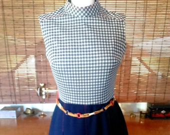 Vintage 60s Navy checkered Mod dress with RWB chain Belt M