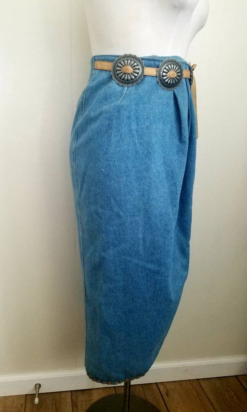 Vintage 90s western denim Wrap MIDI Skirt M image 5