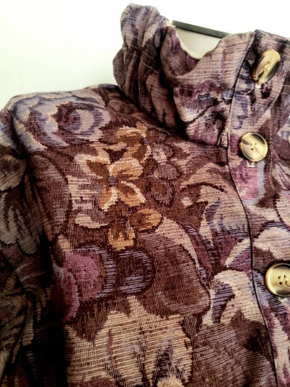 Vintage 80s Tweed style Floral High Neck Blazer B… - image 3