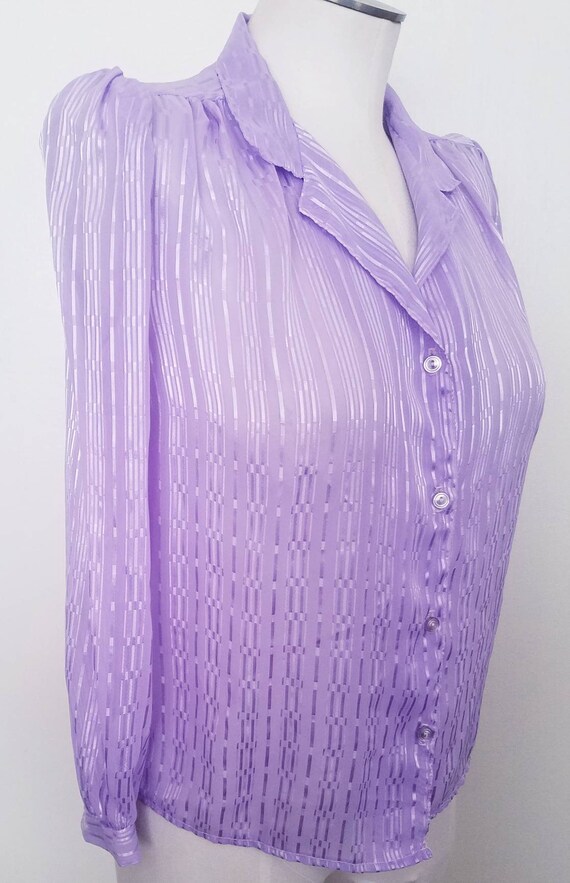 Vintage 70s/80s sheer Ribbon Pinstriped Lavender … - image 2