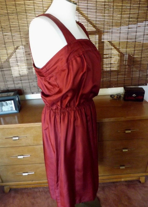 Vintage 60s Burgundy Back Button Midi Sun Dress L… - image 1