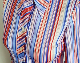 Vintage 60s Striped Pointed Collar Blouse S M