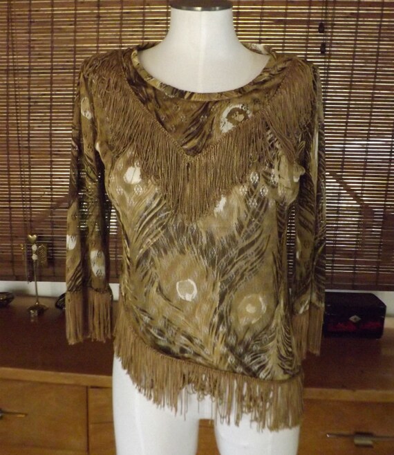 Vintage 60s Earthy Peacock Print Maxi Dress and F… - image 5