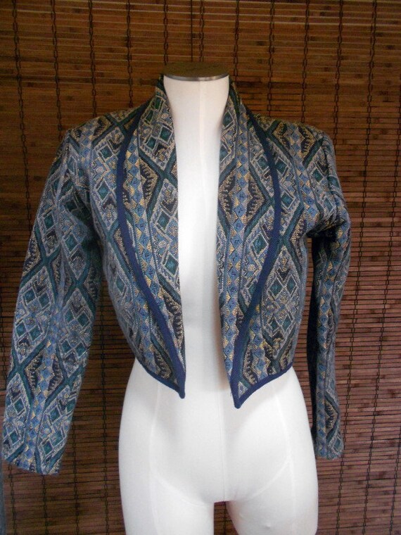 Vintage Blue South Western Tribal Woven Cropped J… - image 4