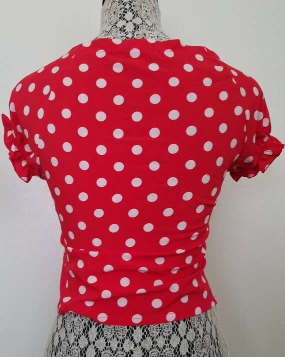 Vintage 90s Red and White Polkadot Midi Pinup Pea… - image 4