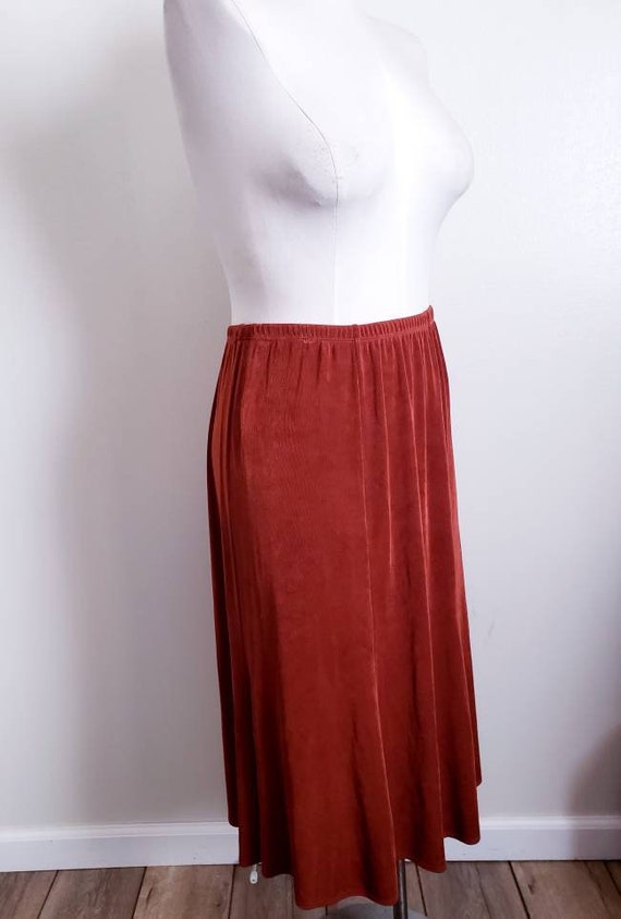 Vintage 90s Rust Crinkle Midi Skirt ML - image 2