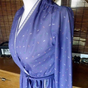 Vintage Near Sheer Lavender Floral Border Print Boho Disco Dress M/L Free shipping image 5
