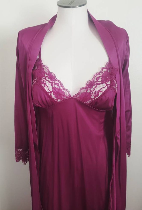 Vintage 80s Mauve Lace maxi Camisole night Gown a… - image 2