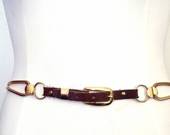 Vinyage 80s Equestrian Glam Brown Suede and Gold tone Chain Belt M