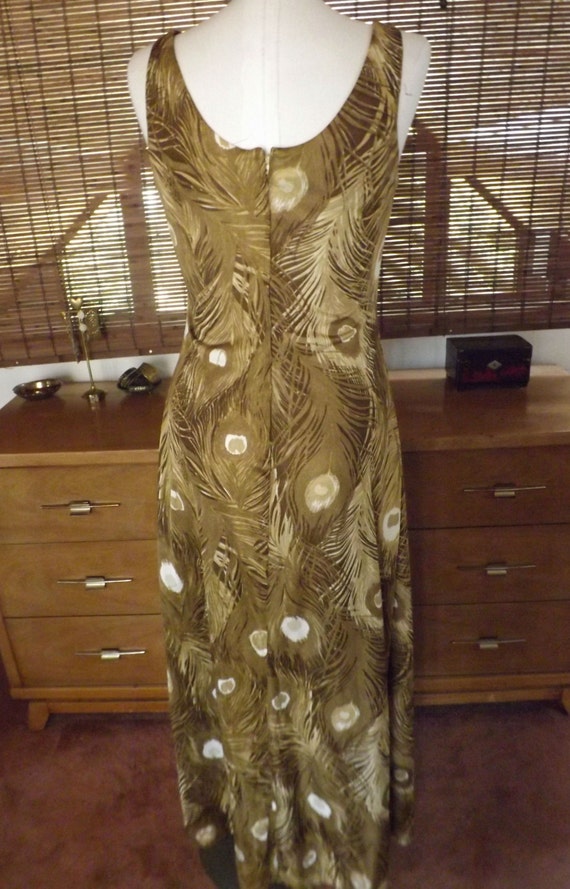 Vintage 60s Earthy Peacock Print Maxi Dress and F… - image 4