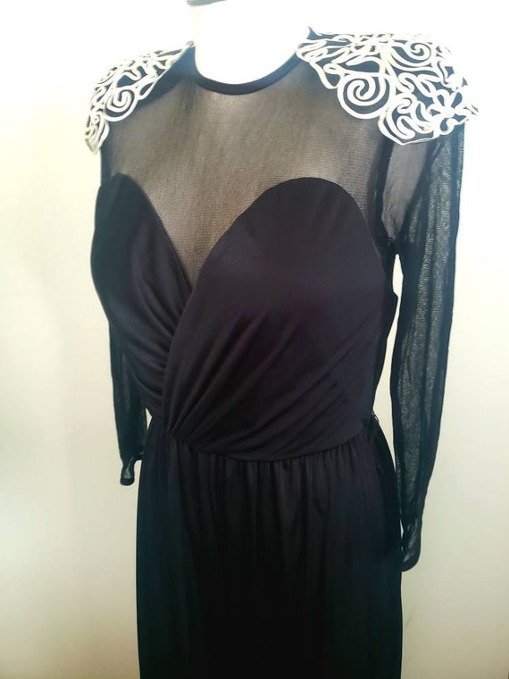 Vintage 80s Black Illusion Filigree Glam Romper M - image 2