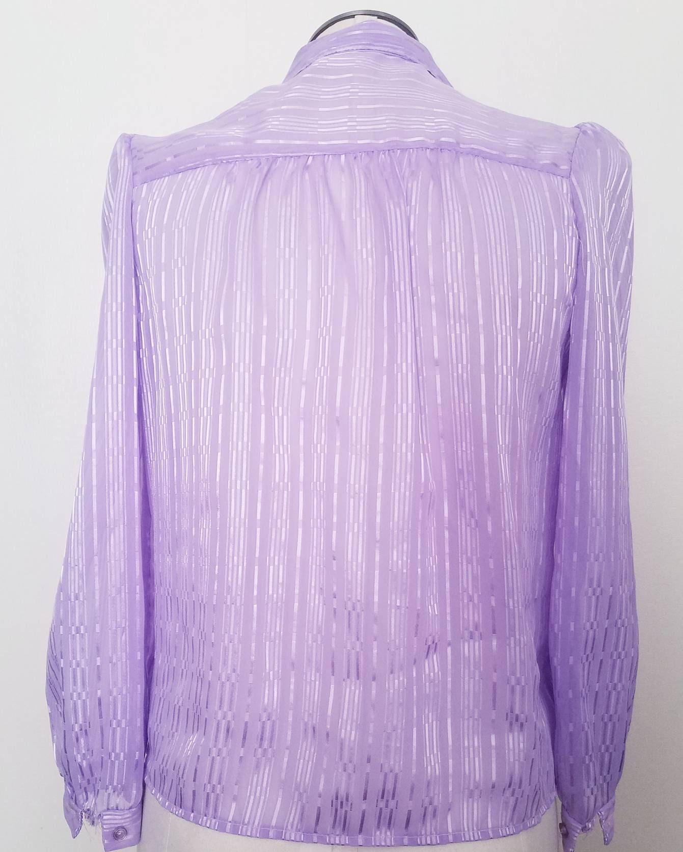 Vintage 70s/80s Sheer Ribbon Pinstriped Lavender Puff Sleeve Blouse M L ...