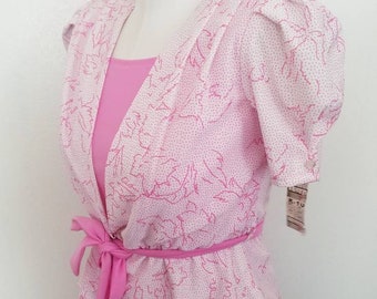 Vintage 80s NWT Bubblegum Pink Puffed Sleeve Peplum wiggle Dress M