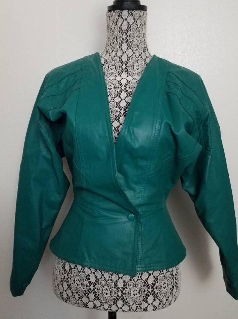 Vintage 80s Chia Teal Leather Peplum Batwing New Wave Jacket S - Etsy