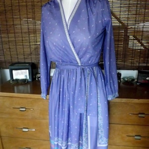 Vintage Near Sheer Lavender Floral Border Print Boho Disco Dress M/L Free shipping image 1