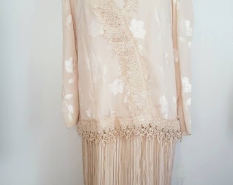 Vintage 80s does 20s  Katherine Lindsay Gatsby revival Lace Crinkle Dropwaist Dress and Blouse Set M L