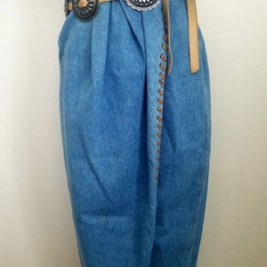 Vintage 90s western denim Wrap MIDI Skirt M image 2