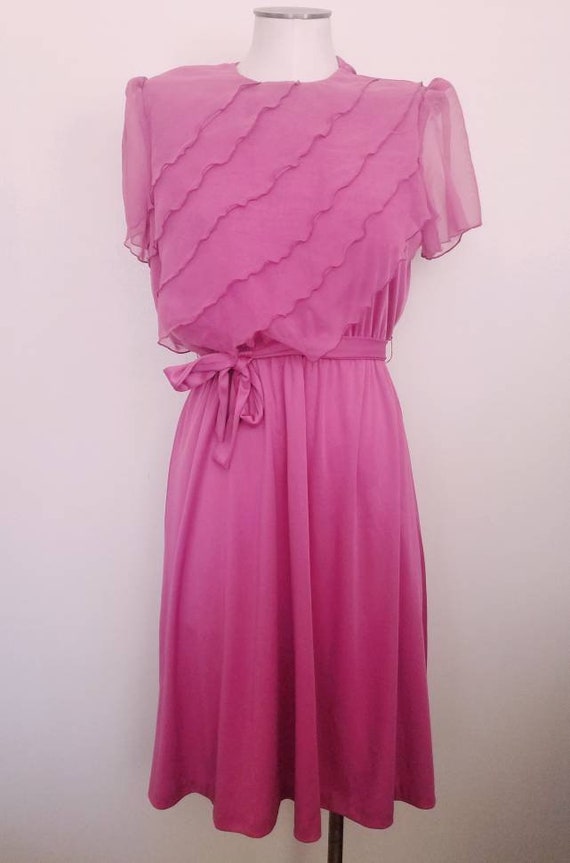 Vintage 70s 80s Dusty Rose Asymetrical ruffled Bi… - image 5