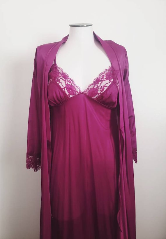 Vintage 80s Mauve Lace maxi Camisole night Gown an