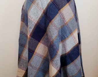 Vintage 80s Blue Plaid Aline Midi Skirt S